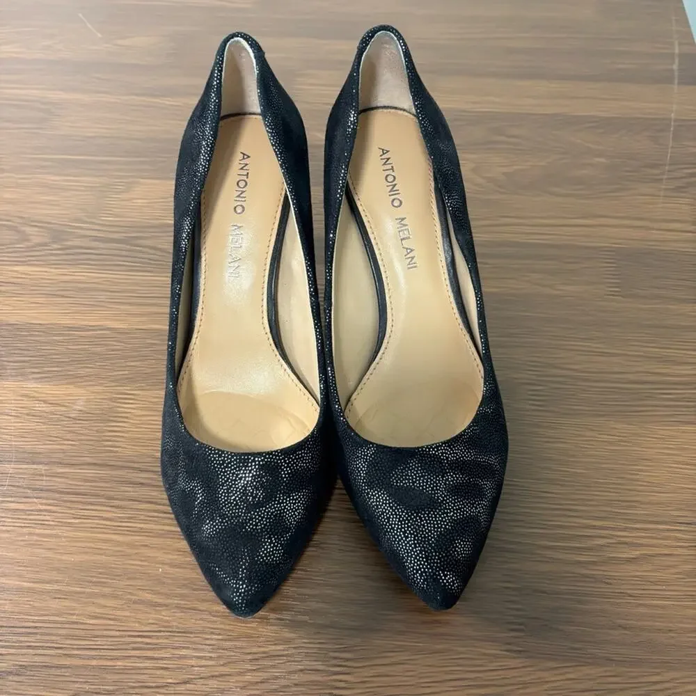 Antonio‎ Melani Black Metallic Leopard Print Pointed Toe Pumps 6M